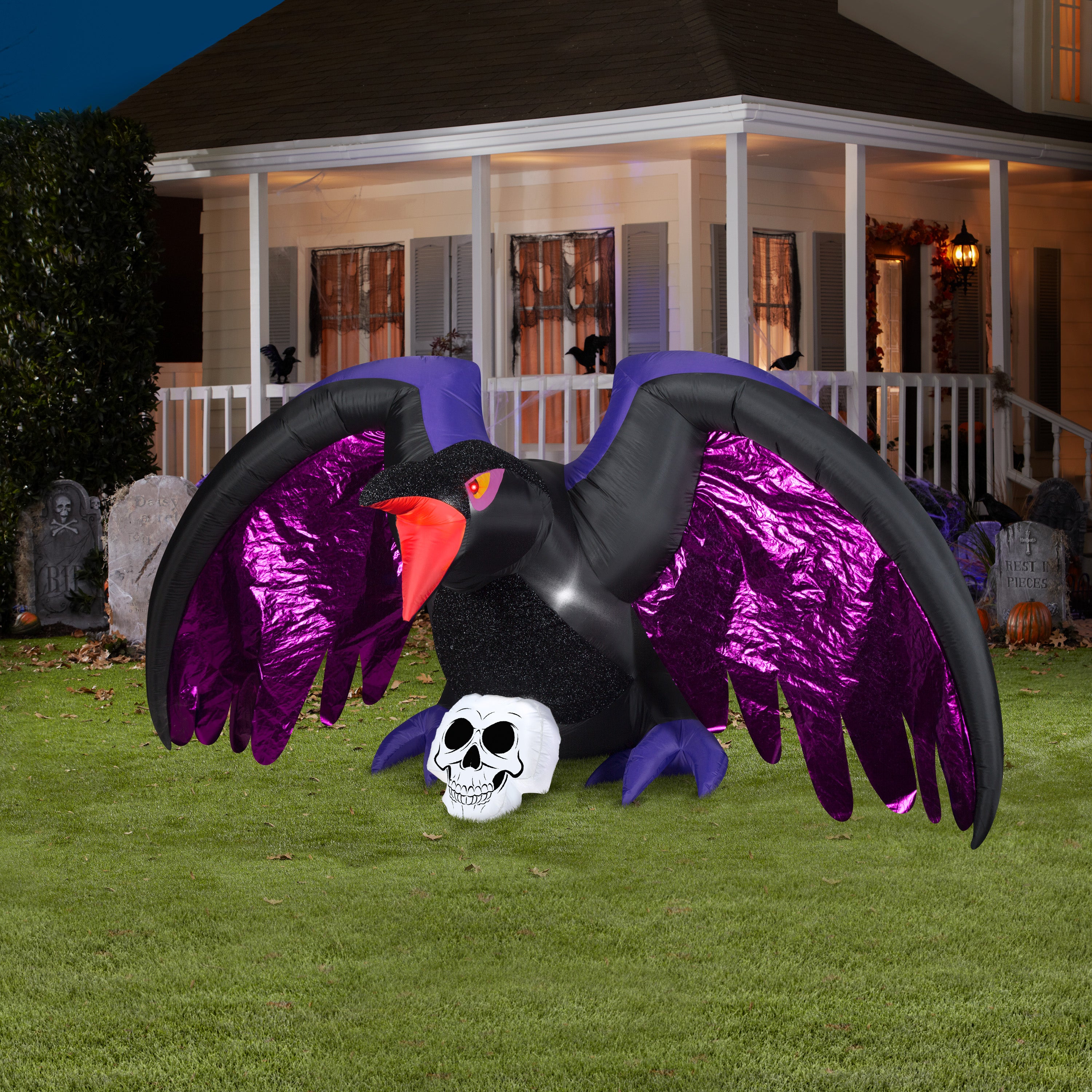 10' Airblown Inflatable Mixed Media Crow with Skull Scene