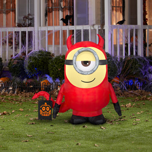 Gemmy Airblown Inflatable Minion Stuart in Devil Costume, 3.5 ft Tall, Red