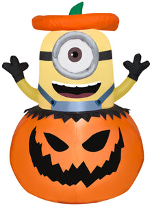 Gemmy Airblown Inflatable Minion Popping Out Of Pumpkin Universal, 3 ft Tall, Multi