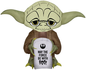 Gemmy Airblown Stylized Yoda w/Tombstone, 3 ft Tall, Brown