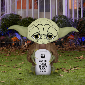 Gemmy Airblown Stylized Yoda w/Tombstone, 3 ft Tall, Brown