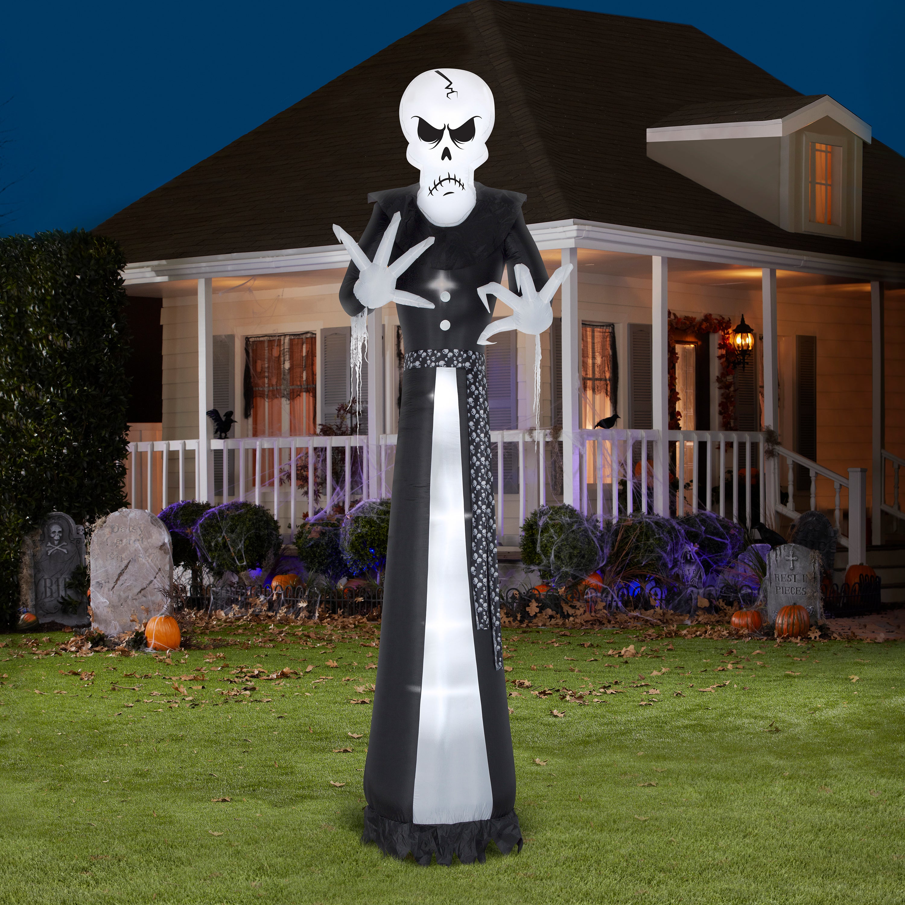 Gemmy Giant Airblown Inflatable Dapper Skull Ghoul, 12 ft Tall, White