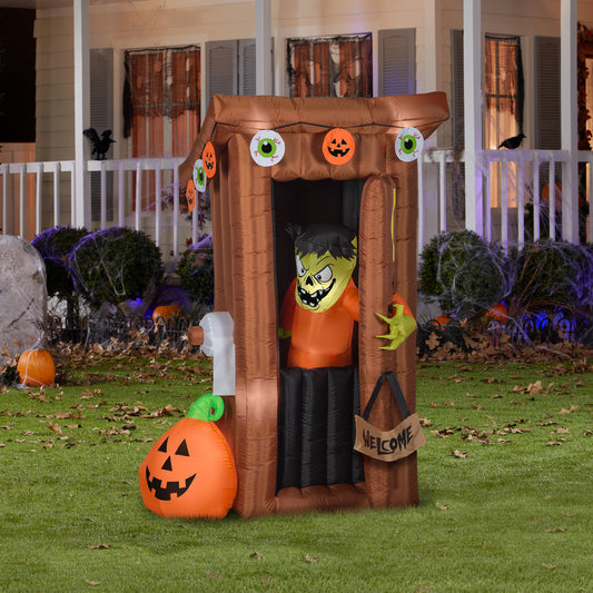 Animated Door Opening Spooky Outhouse w/Monster Scene, 6 ft Tall, brown lifestyle
