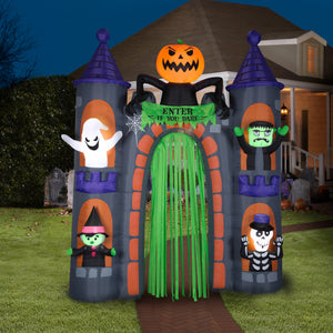 Gemmy Airblown Archway Haunted Castle w/Characters Scene, 9 ft Tall, Purple