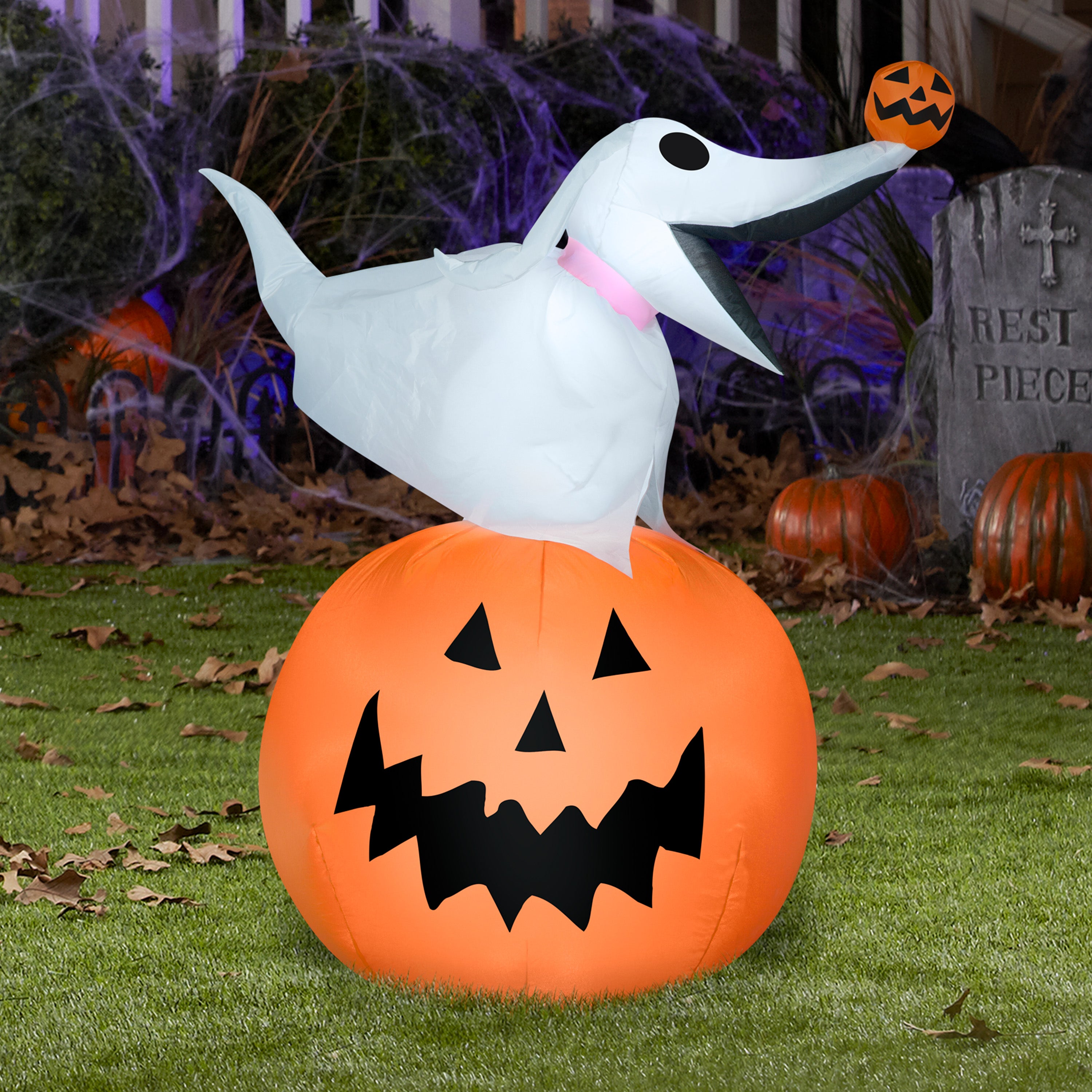Gemmy Airblown Inflatable Zero on Pumpkin, 3 ft Tall, Orange