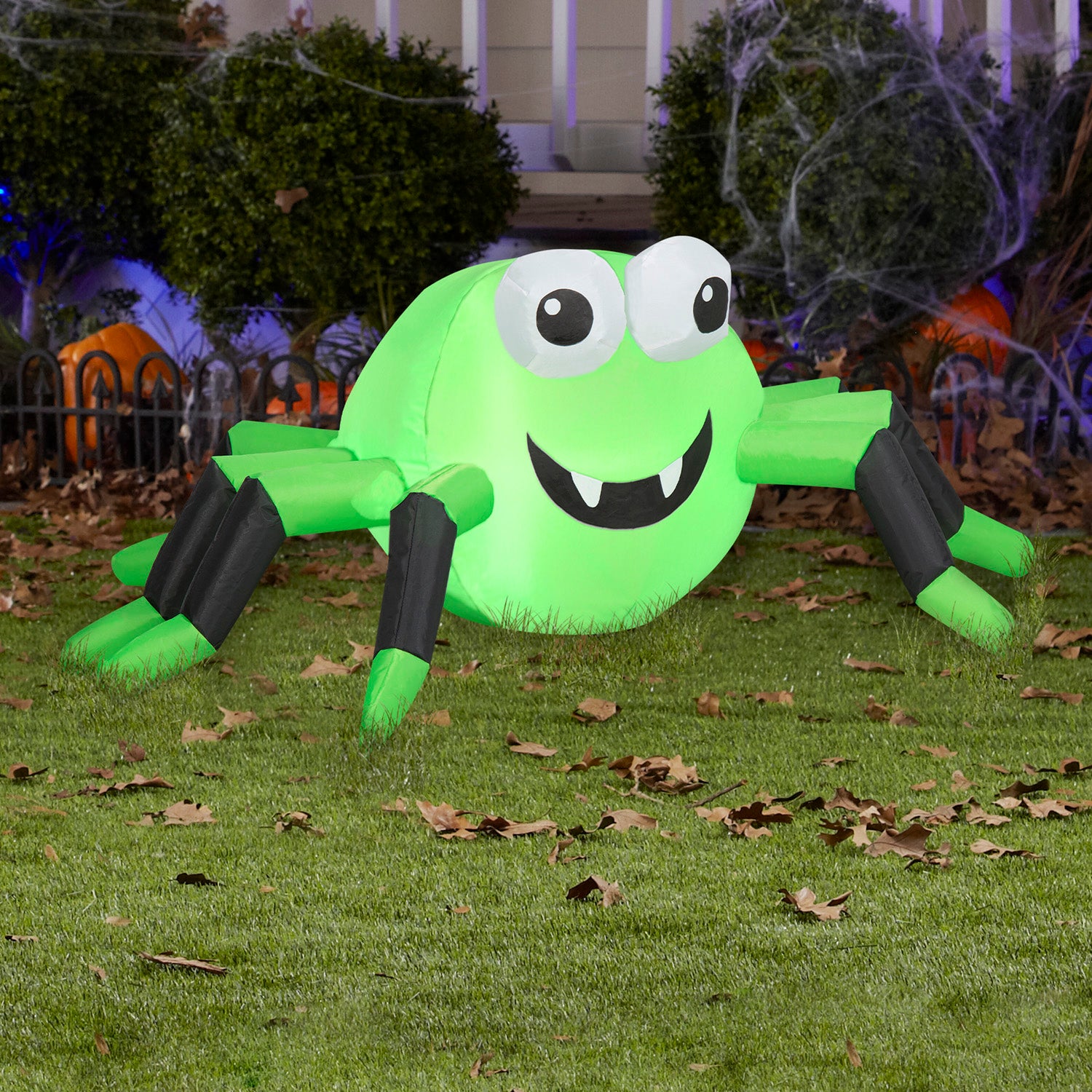 Gemmy Halloween Inflatable Green and Black Spider, 1.5 ft Tall, Multi