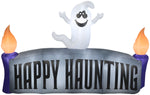 Load image into Gallery viewer, Gemmy Christmas Airblown Inflatable Ghost w/Happy Haunting Sign Scene, 5 ft Tall, Grey
