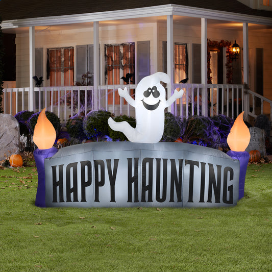 Christmas Inflatable Ghost w/Happy Haunting Sign Scene, 5 ft Tall, Grey lifestyle