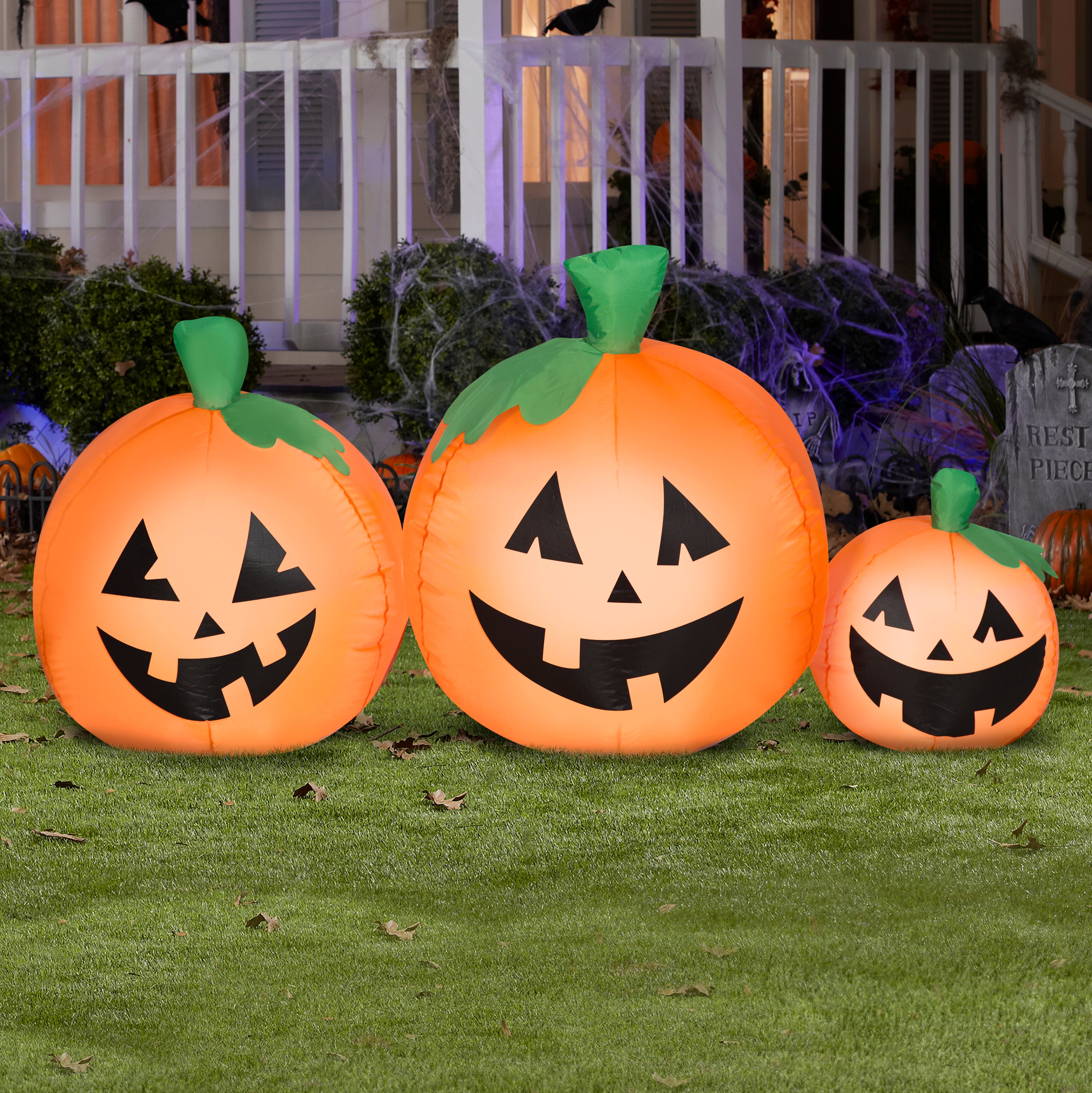 Gemmy Halloween Inflatable Jack O' Lantern Trio, 2 ft Tall, Multi