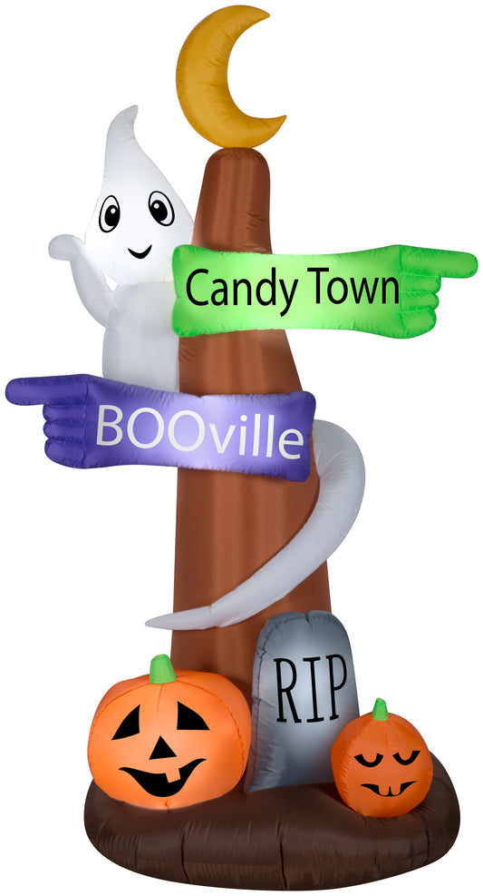 Airblown–Ghost Wrapped Around Sign Post Scene, 8 ft Tall, Purple