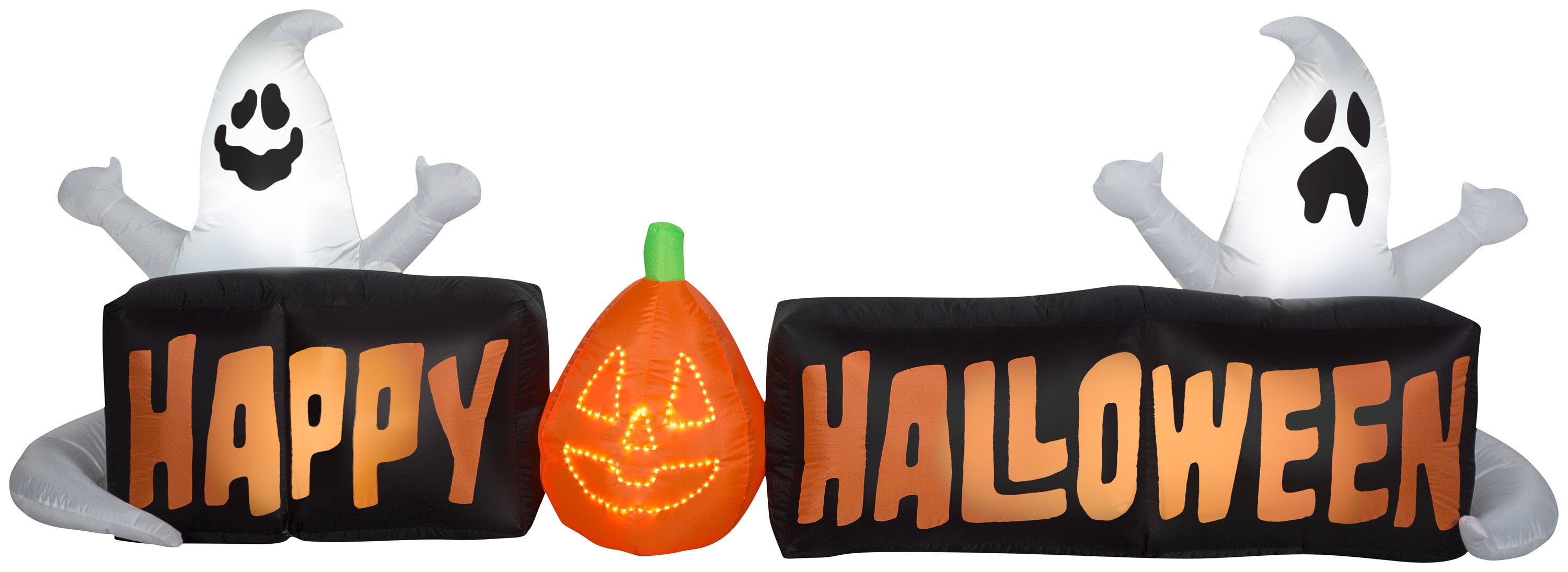 Gemmy Lightshow Airblown Micro Lights Sign Happy Halloween w/Ghosts and JOL Scene (White), 3 ft Tall