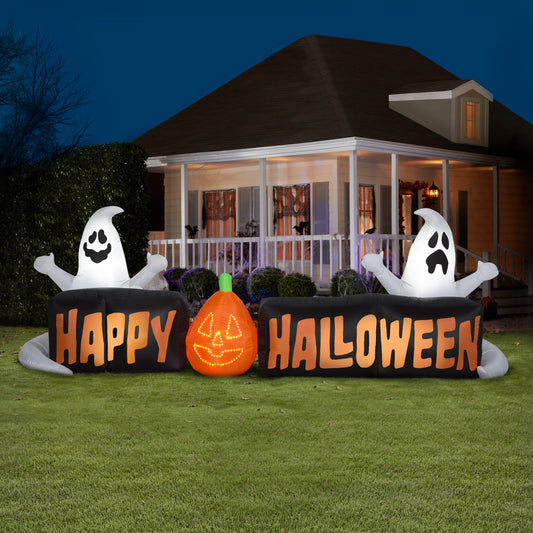 Lightshow Micro Lights Sign Happy Halloween w/Ghosts and JOL Scene (White), 3 ft Tall lifestyle
