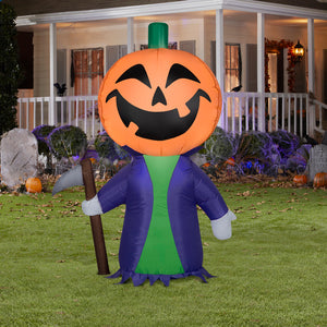 Gemmy Airblown Inflatable Purple Pumpkin Reaper , 4 ft Tall, Multi