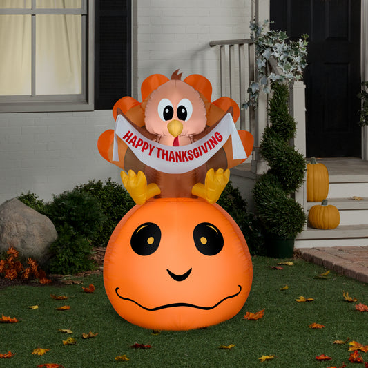 Inflatable Pumpkin and Turkey with Happy Thanksgiving Banner, 4.5 ft Tall, Orange lifestyle
