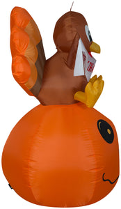 Gemmy Airblown Inflatable Pumpkin and Turkey with Happy Thanksgiving Banner, 4.5 ft Tall, Orange