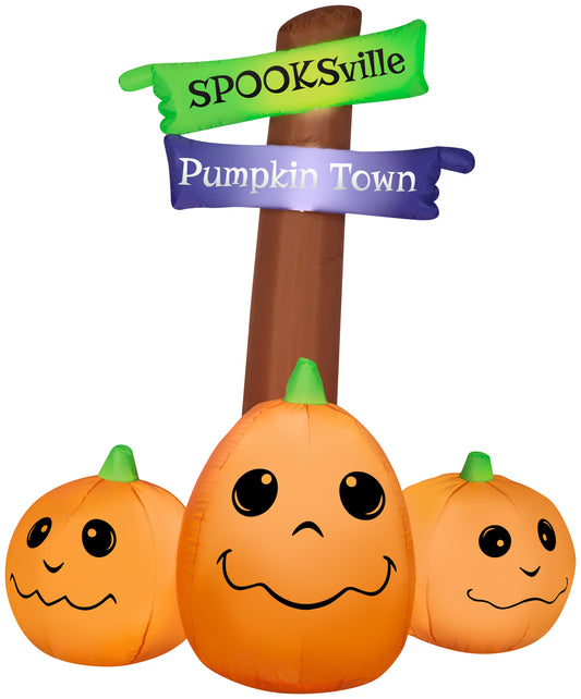 Inflatable Halloween Sign with Jack O' Lantern Trio, 5.5 ft Tall, orange