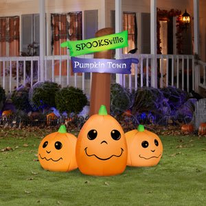 Gemmy Airblown Inflatable Halloween Sign with Jack O' Lantern Trio, 5.5 ft Tall, orange