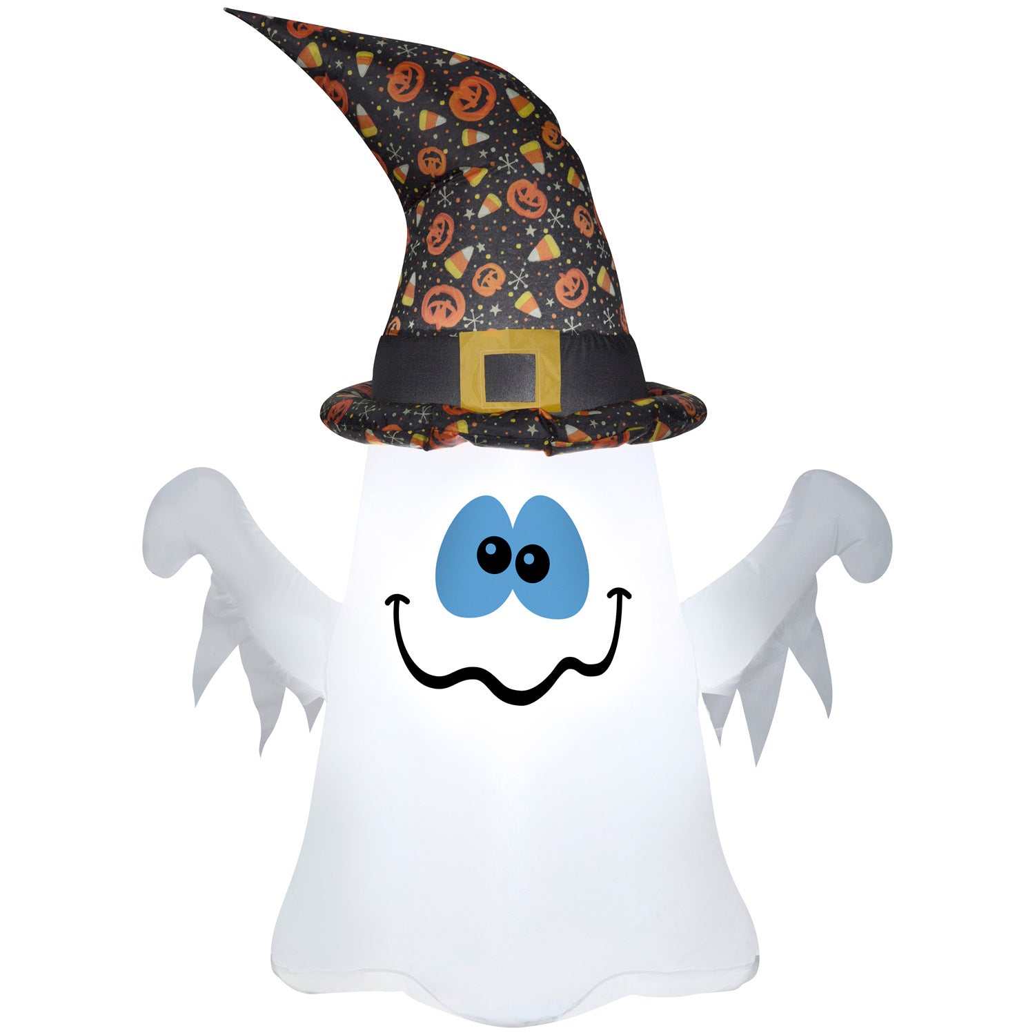 Gemmy Halloween Inflatable Ghost in Witch Hat, 4 ft Tall, Multi