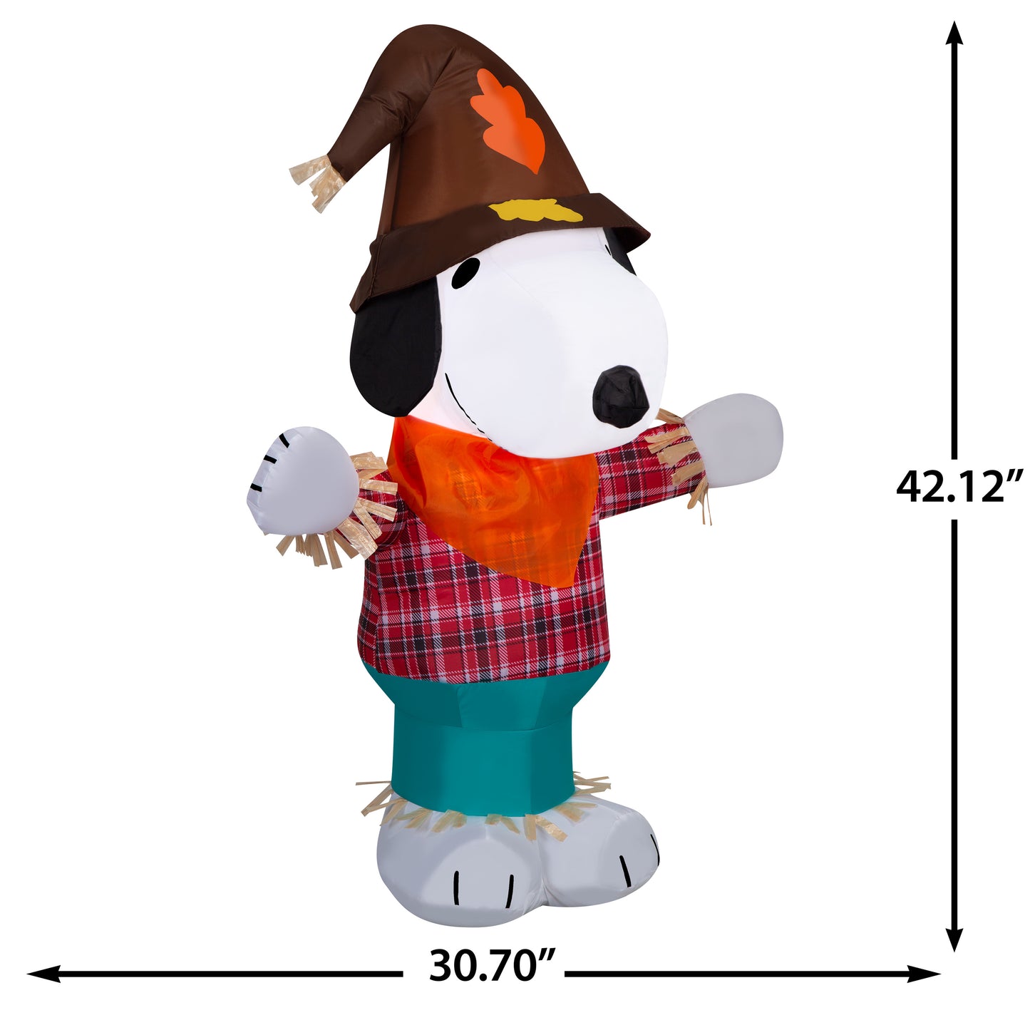 3.5-Ft Peanuts Snoopy in Plaid Shirt Thanksgiving Inflatable dimensions