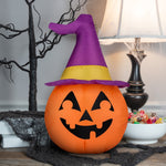 Load image into Gallery viewer, Gemmy Airdorable Airblown Jack o&#39; Lantern w/Purple Hat, 1.5 ft Tall, Orange

