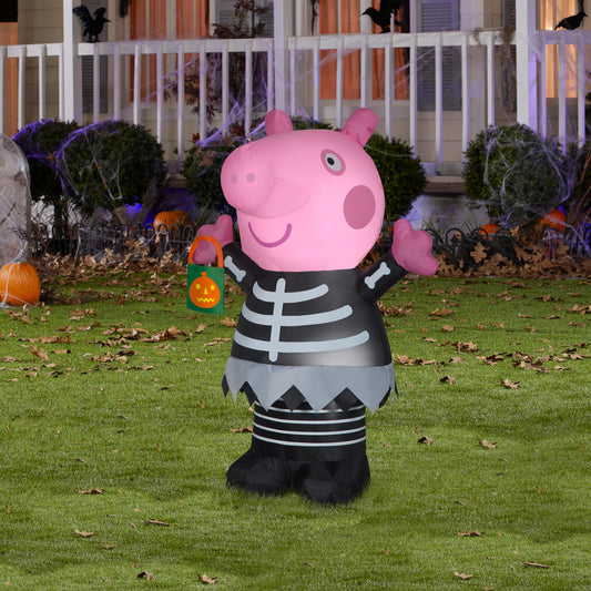 Inflatable Peppa Pig in Skeleton Costume, 4.5 ft Tall, Pink lifestyle