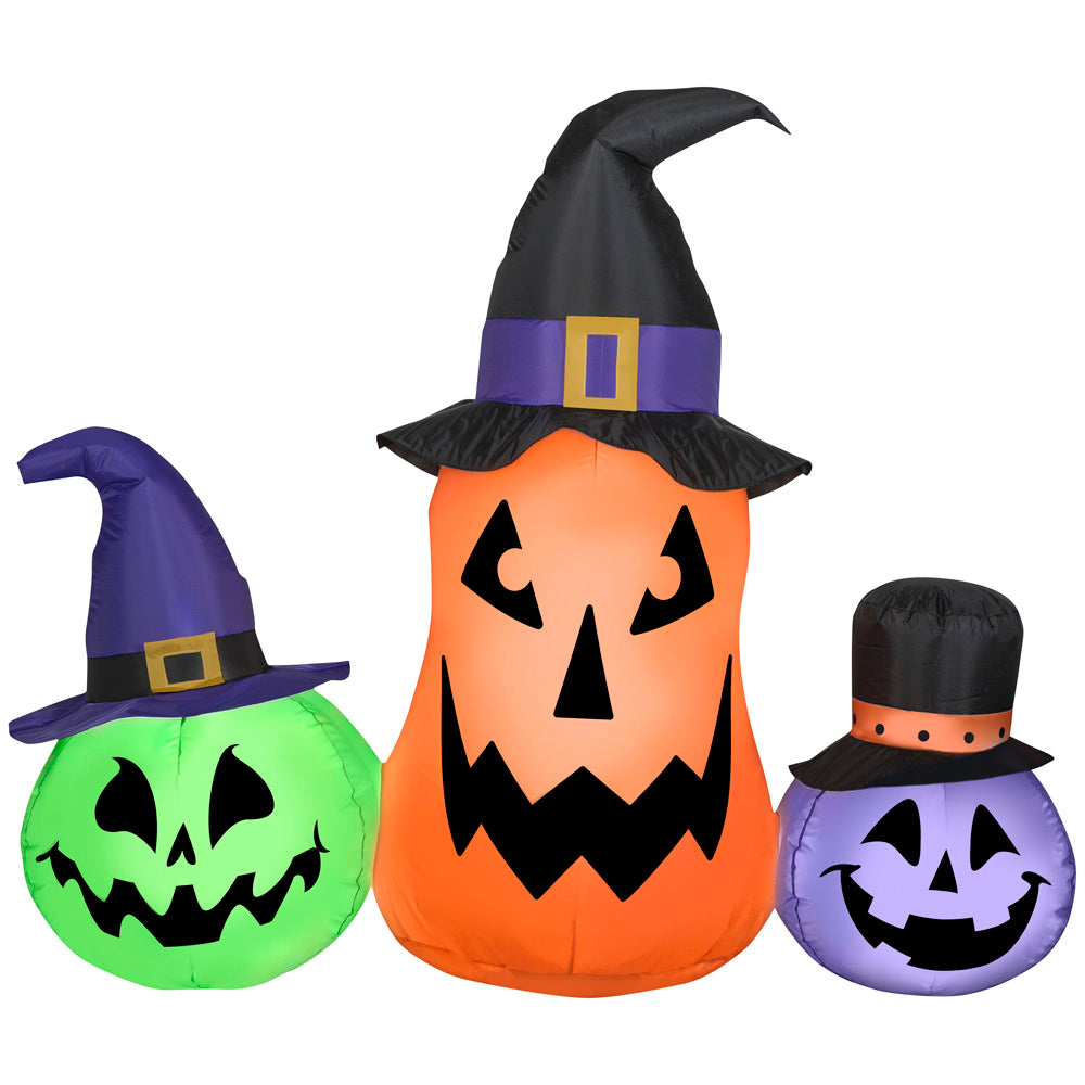Inflatable Whimsical Pumpkin Trio w/Hats Scene, 4.5 ft Tall