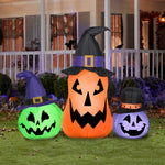 Load image into Gallery viewer, Gemmy Airblown Inflatable Whimsical Pumpkin Trio w/Hats Scene, 4.5 ft Tall, Multi
