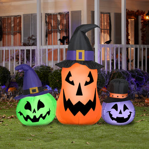 Gemmy Airblown Inflatable Whimsical Pumpkin Trio w/Hats Scene, 4.5 ft Tall, Multi