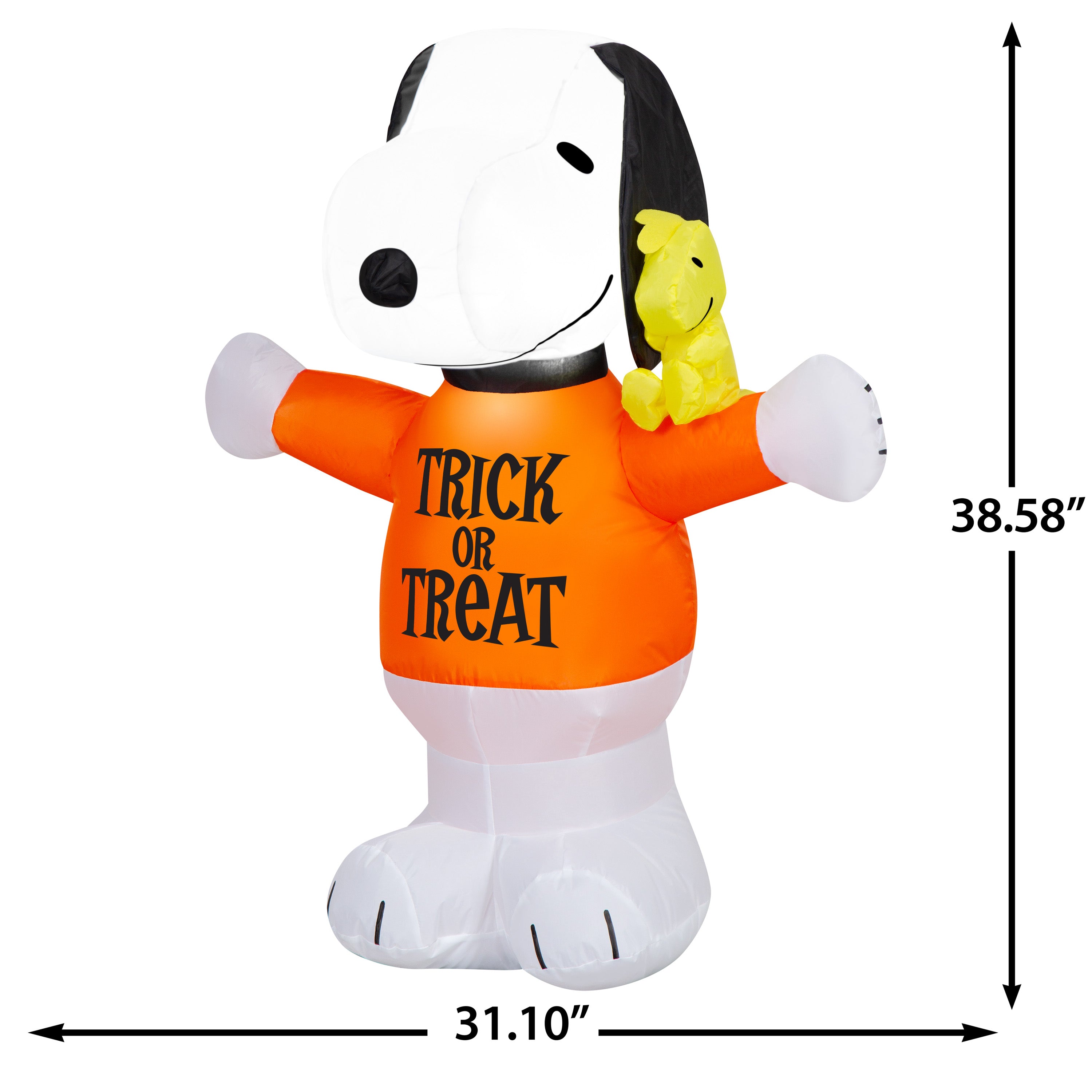 Gemmy Airblown Inflatable Snoopy in Trick or Treat Shirt w/ Woodstock Peanuts, 3 ft Tall, Multicolored