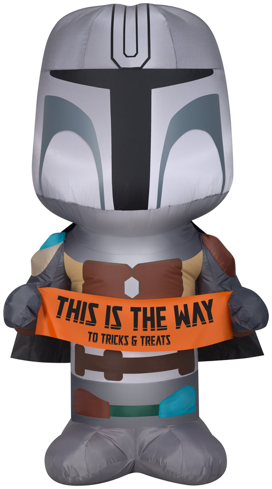 Christmas Inflatable Inflatable Mandalorian with Halloween Banner, 5 ft Tall, grey