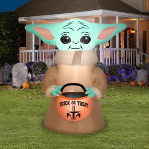 Gemmy Airblown Inflatable Grogu™ with Treat Bag, 4.5 ft Tall, brown