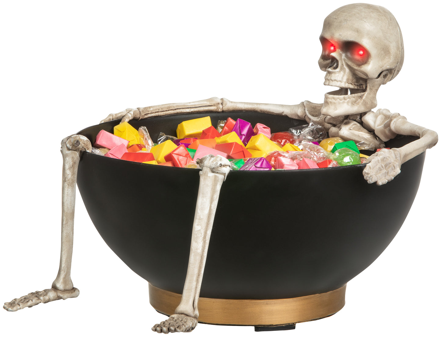 Animated Candy Bowl Moving Jaw Skeleton w/Glowing Red Eyes