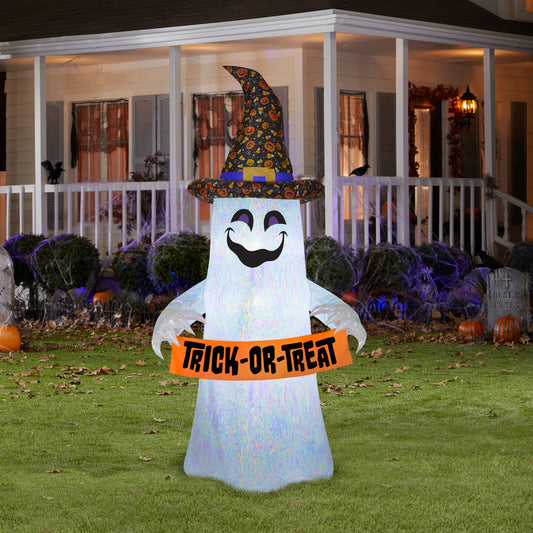 Mixed Media Iridescent Ghost holding Banner, 8 ft Tall lifestyle