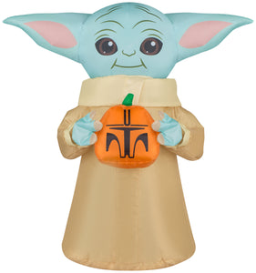 Gemmy Airdorable Airblown The Child w/Pumpkin Star Wars , 1.5 ft Tall, Blue