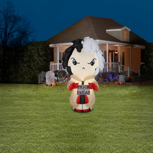 Halloween Inflatable Cruella de Vil with Banner, 5 ft Tall lifestyle