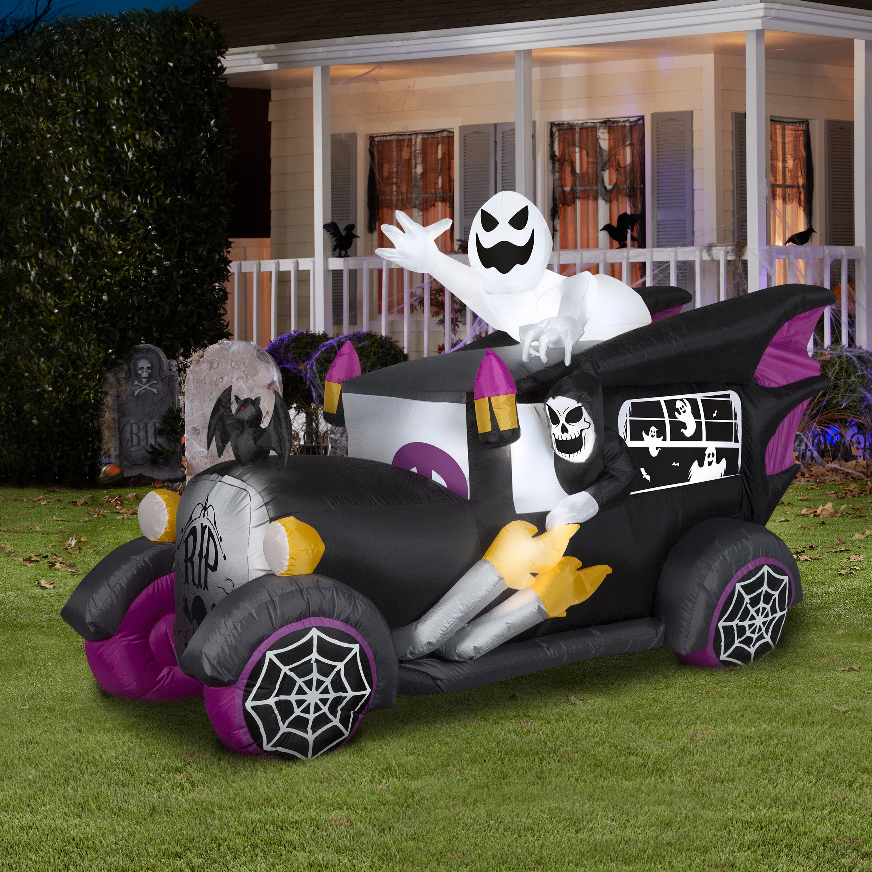 Gemmy Airblown Inflatable Hot Rod Vintage Hearse, 5.5 ft Tall, black