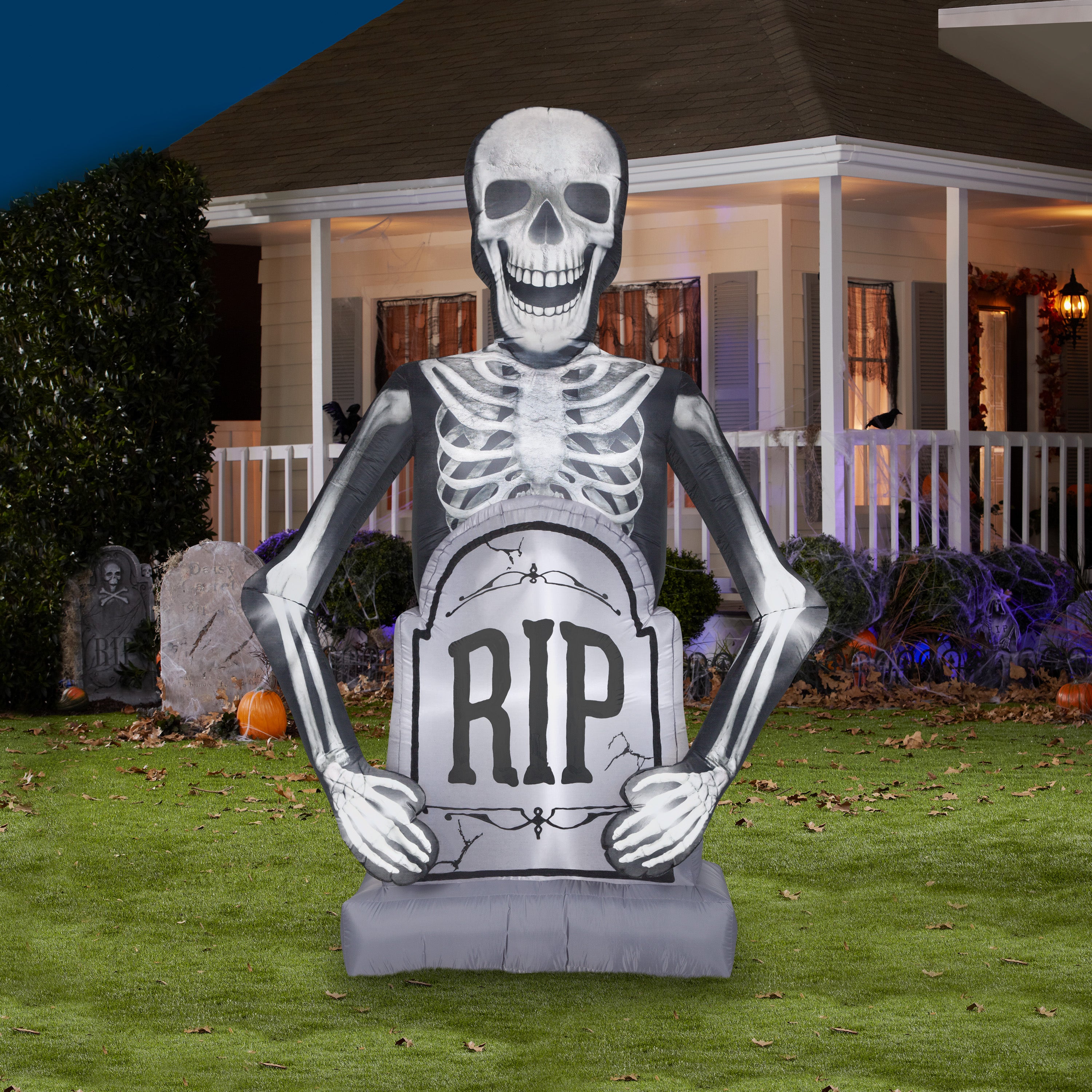 Gemmy Photorealistic Airblown Skeleton w/Tombstone Giant, 10 ft Tall, Multicolored