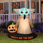 Load image into Gallery viewer, Gemmy Airblown Inflatable Grogu™ with Jack O&#39; Lantern, 5.5 ft Tall, brown
