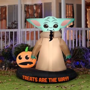 Gemmy Airblown Inflatable Grogu™ with Jack O' Lantern, 5.5 ft Tall, brown
