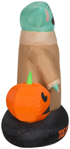 Gemmy Airblown Inflatable Grogu™ with Jack O' Lantern, 5.5 ft Tall, brown