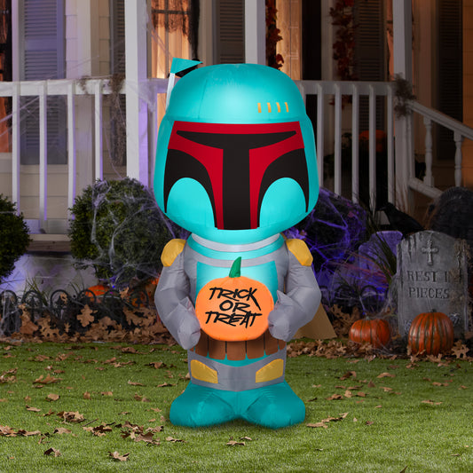 Inflatable Boba Fett with Pumpkin, 3.5 ft Tall, green lifestyle
