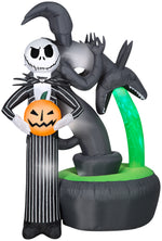 Load image into Gallery viewer, Gemmy Projection Airblown Jack Skellington w/Kaleidoscope Fountain Scene Disney, 6 ft Tall, Multi
