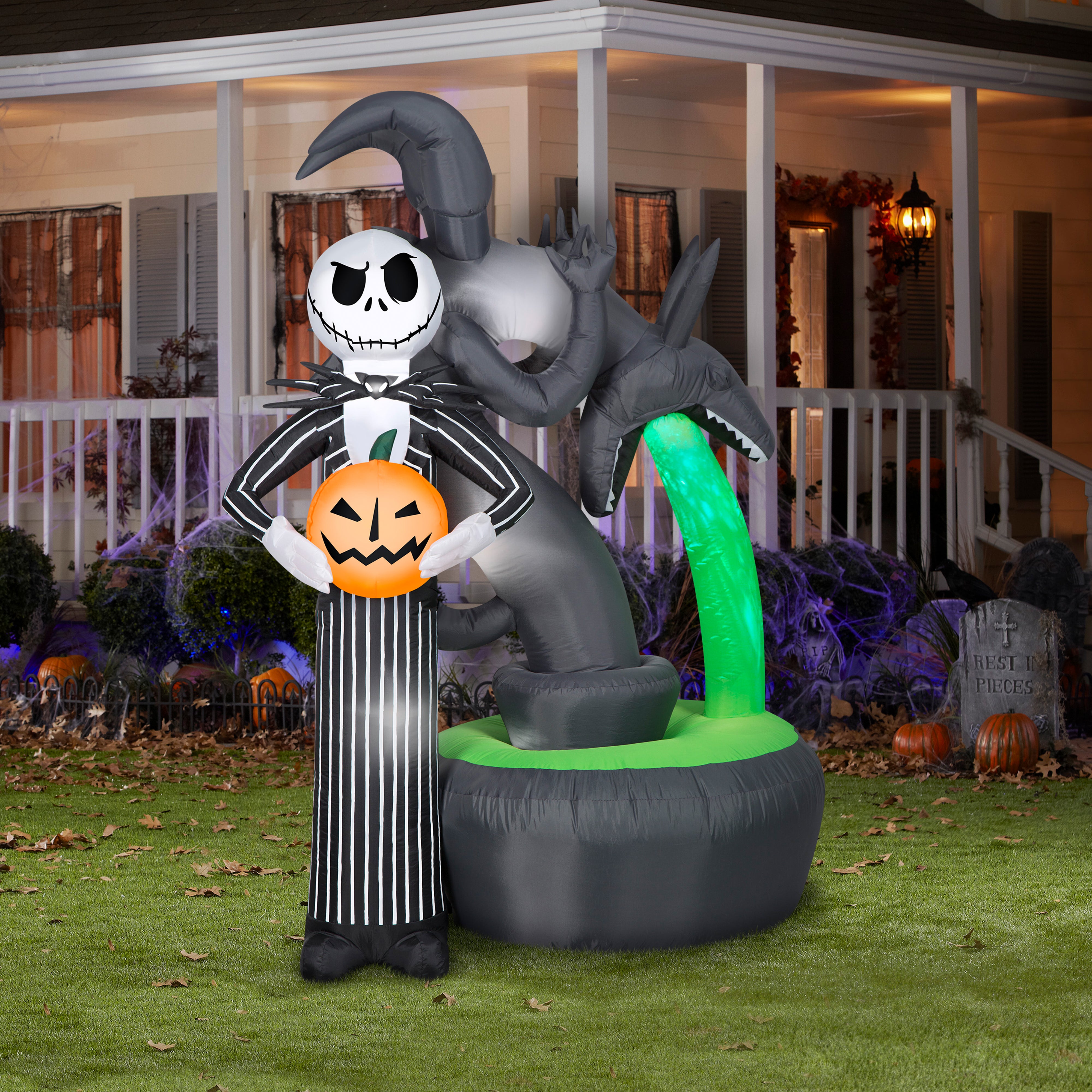 Gemmy Projection Airblown Jack Skellington w/Kaleidoscope Fountain Scene Disney, 6 ft Tall, Multi