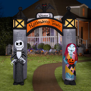 Gemmy Airblown NBC Welcome to Halloween Town Archway Disney, 8.5 ft Tall, Grey
