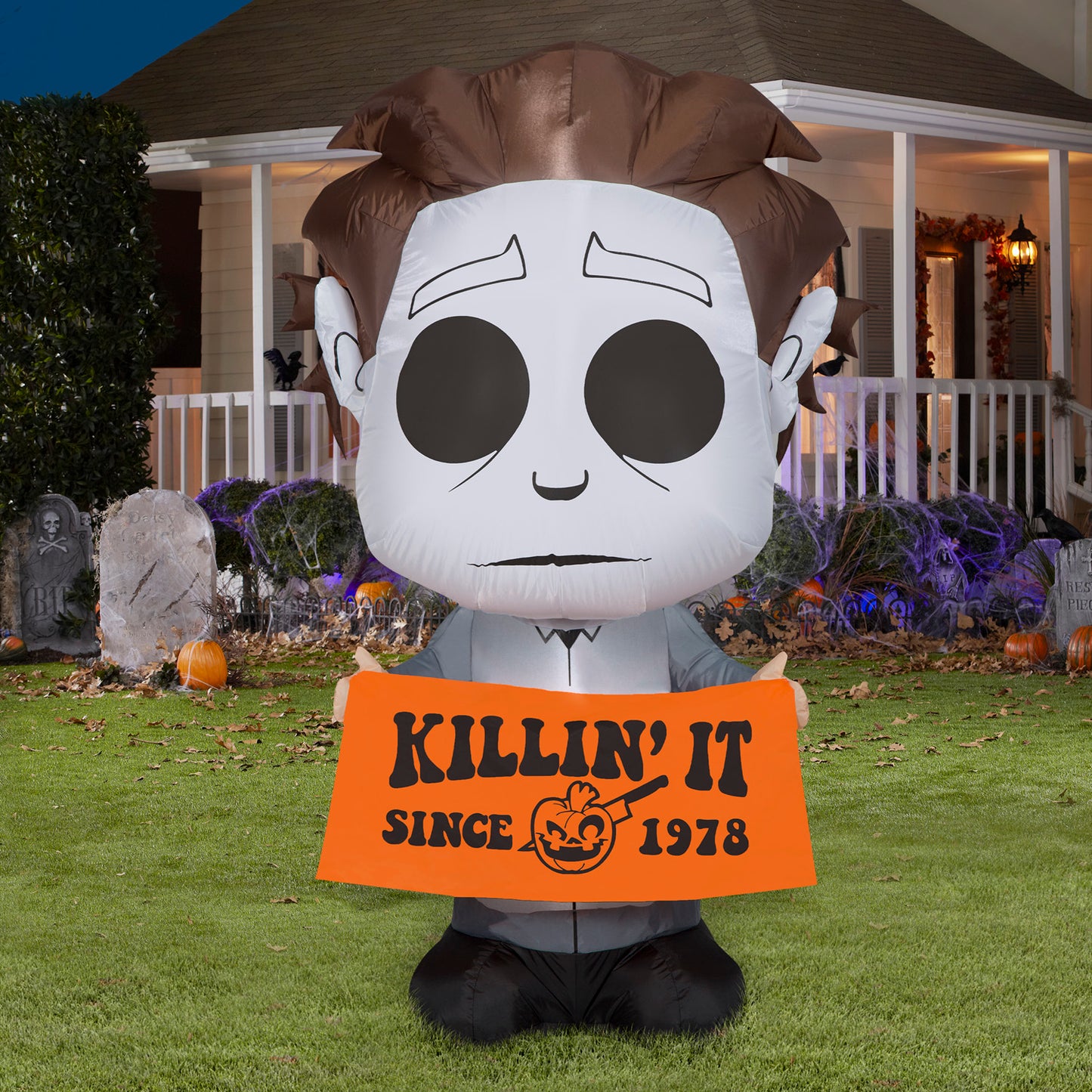 Halloween Inflatable Michael Myers with Banner, 5 ft Tall lifestyle