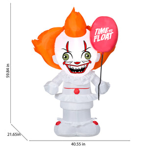 Gemmy Airblown Inflatable Stylized Pennywise w/Paper Boat Balloon WB, 5 ft Tall, Multi