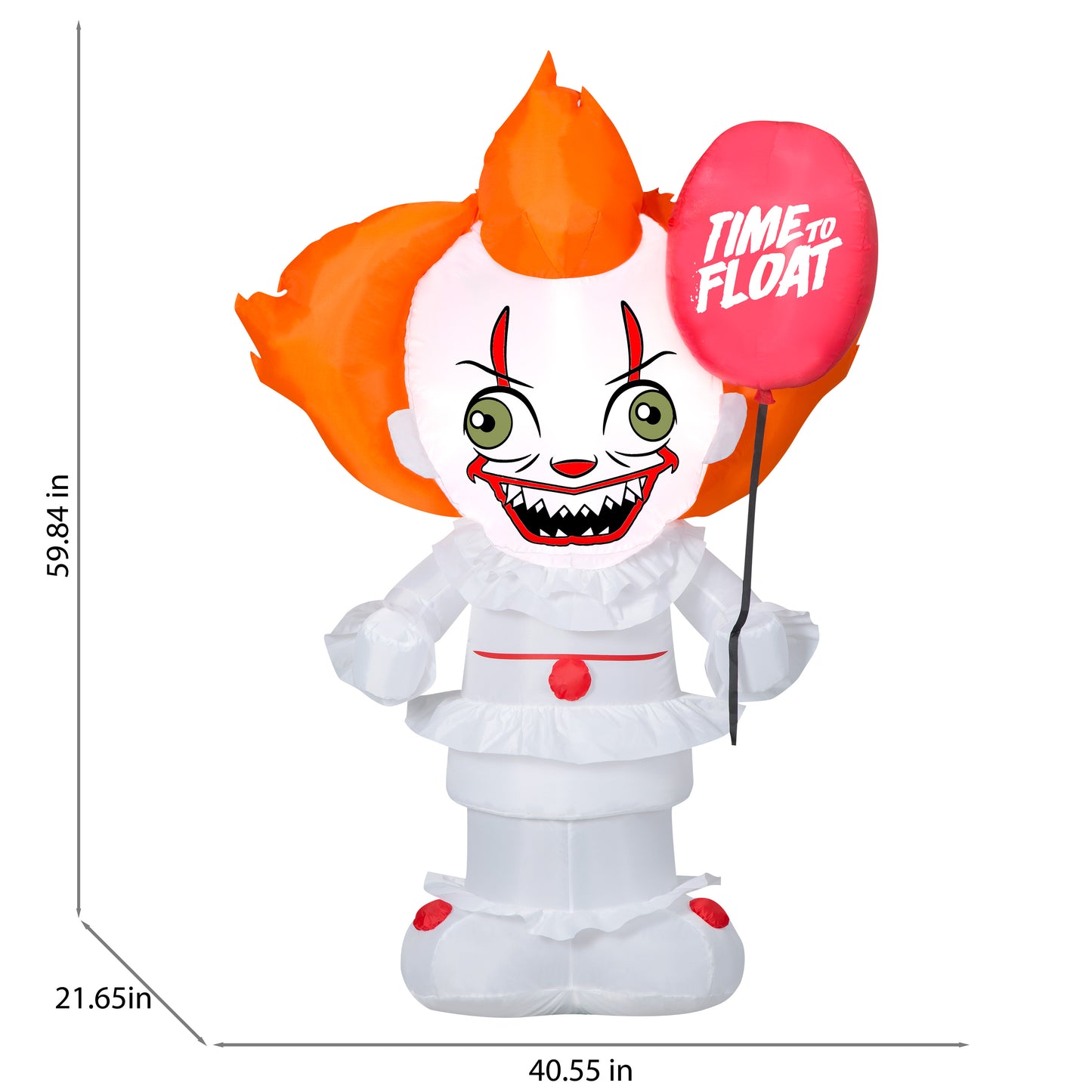Inflatable Stylized Pennywise w/Paper Boat Balloon WB, 5 ft Tall dimensions