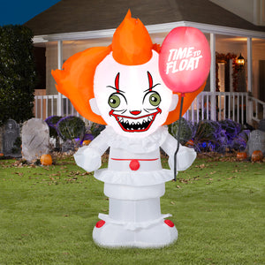 Gemmy Airblown Inflatable Stylized Pennywise w/Paper Boat Balloon WB, 5 ft Tall, Multi
