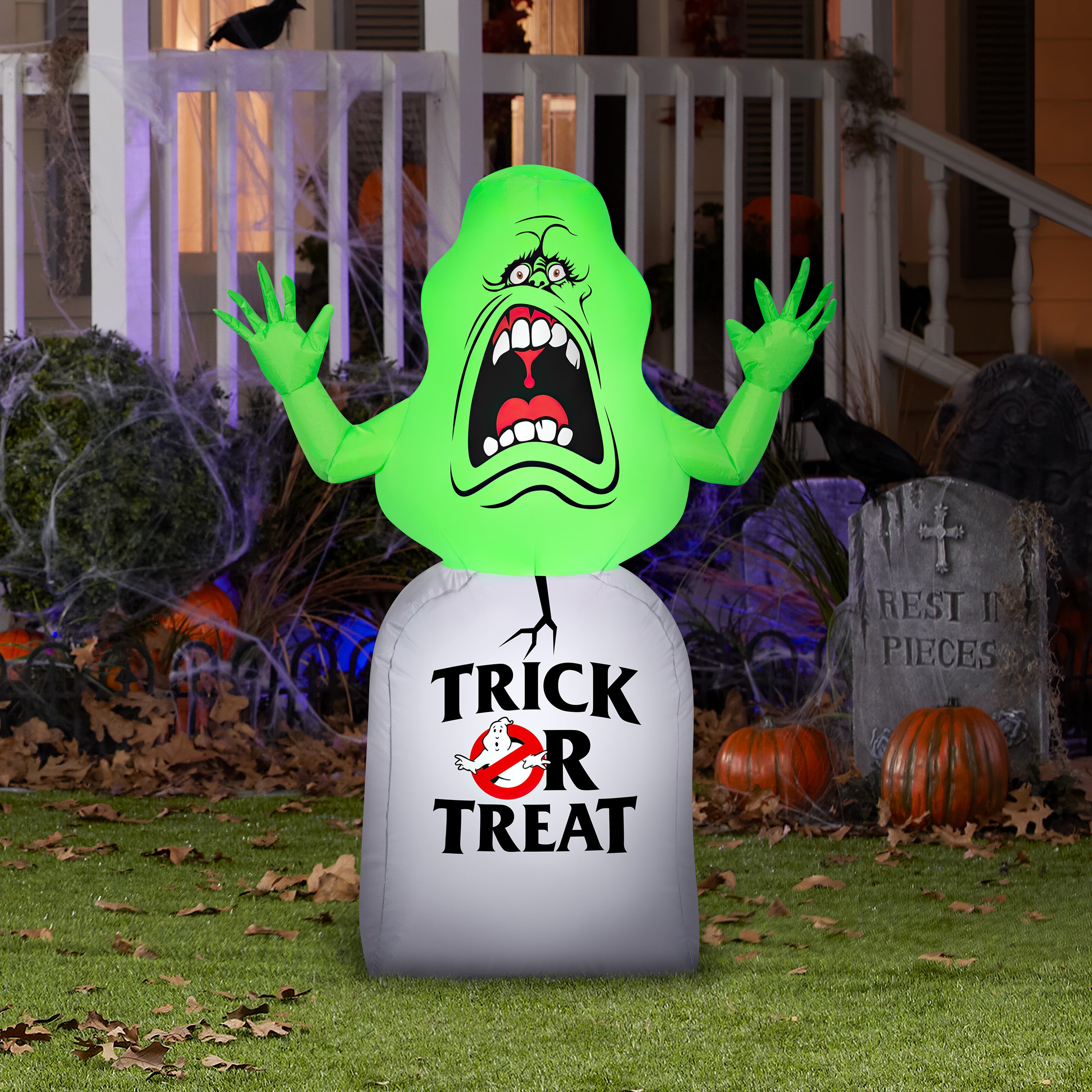 Gemmy Airblown Inflatable Ghostbusters Slimer with Tombstone, 3.5 ft Tall, Green
