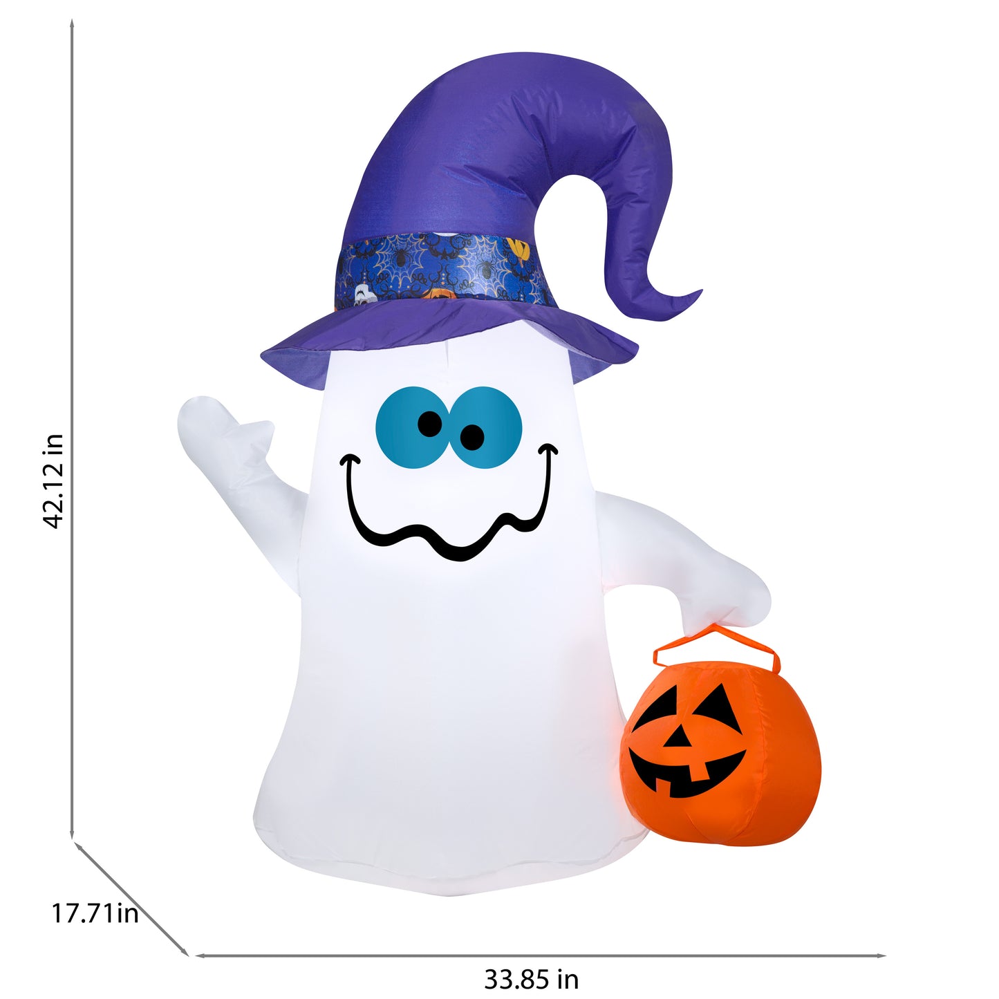 Inflatable Ghost w/Patterned Hat, 3.5 ft Tall dimensions